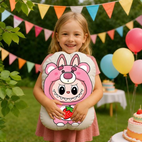 Cute Spiderman Kuromi Doraemon Labubu Plush Pillow, Double Sided Strawberry Bear Cushion, Cartoon Doll Toy, Gift for Kids & Friends
