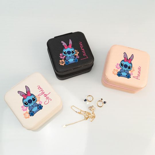 Cute Baby Stitch Jewelry Box for Kids, Blue Alien Travel Jewelry Case, Custom Jewelry Case with Blue Creature, Fun Cartoon Character Gift