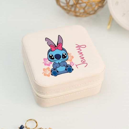 Cute Baby Stitch Jewelry Box for Kids, Blue Alien Travel Jewelry Case, Custom Jewelry Case with Blue Creature, Fun Cartoon Character Gift