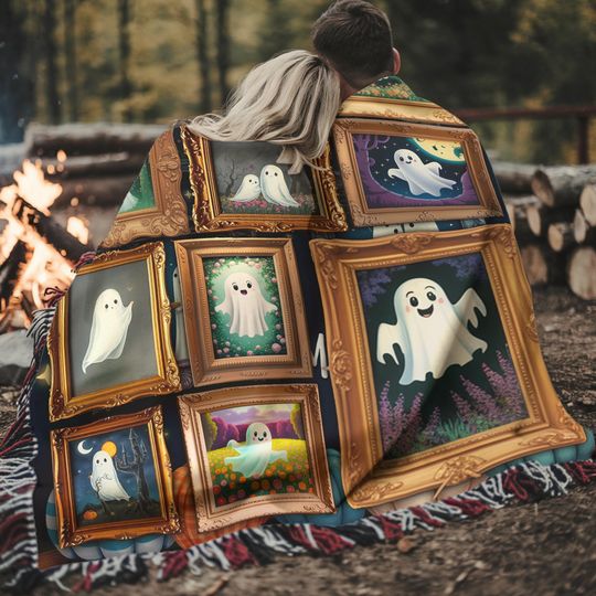 Retro Halloween Ghost Woven Throw Blanket: Spooky Gothic Home Decor