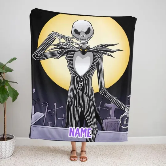Personalized Jack Skellington Pumpkin King Horror Character Halloween Blanket