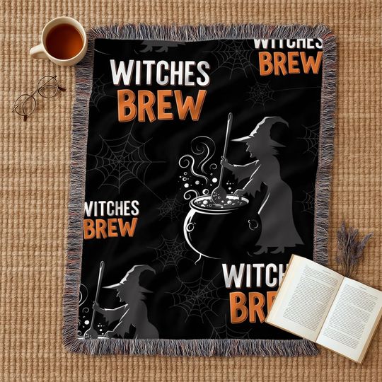 Witches Brew Woven Blanket: Halloween Witch Cauldron Spooky Throw