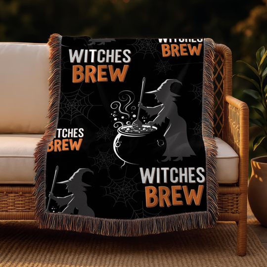 Witches Brew Woven Blanket: Halloween Witch Cauldron Spooky Throw