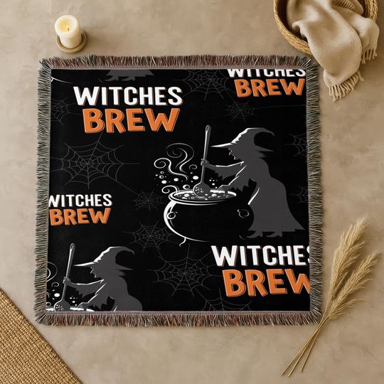 Witches Brew Woven Blanket: Halloween Witch Cauldron Spooky Throw