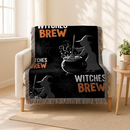 Witches Brew Woven Blanket: Halloween Witch Cauldron Spooky Throw