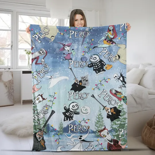 Personalized Nightmare Before Christmas Winter Season Christmas Lights Blanket