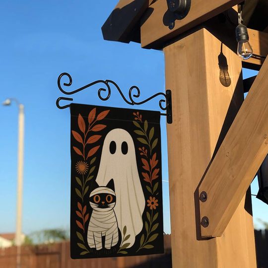 Halloween Garden Flag: Ghost and Mummy Cat Decor