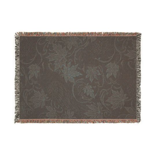 Gothic Raven Woven Blanket: Autumn Crow and Red Maple Leaves Throw