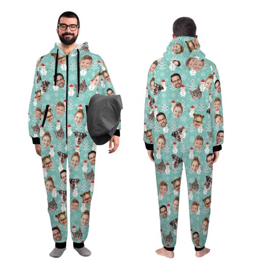 Custom Face One-Piece Pajamas: Personalized Flannel Zipper Pajamas