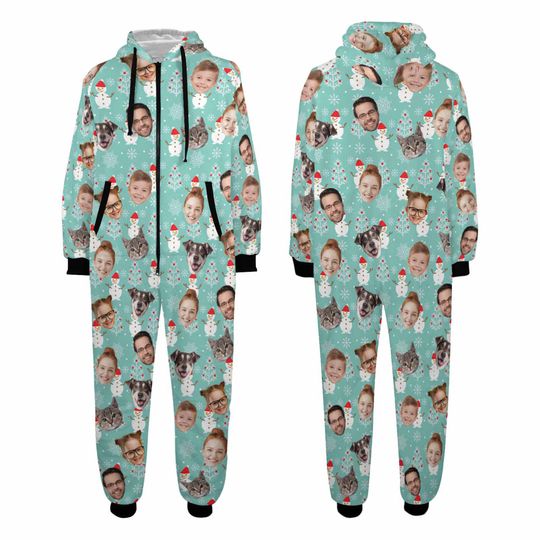 Custom Face One-Piece Pajamas: Personalized Flannel Zipper Pajamas