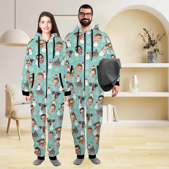 Custom Face One-Piece Pajamas: Personalized Flannel Zipper Pajamas