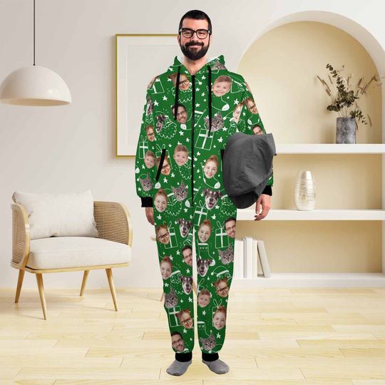 Custom Face One-Piece Pajamas: Personalized Flannel Zipper Pajamas