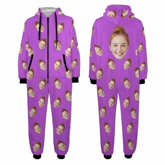 Personalized Face Christmas Pajamas: Custom Flannel One-Piece Pajamas