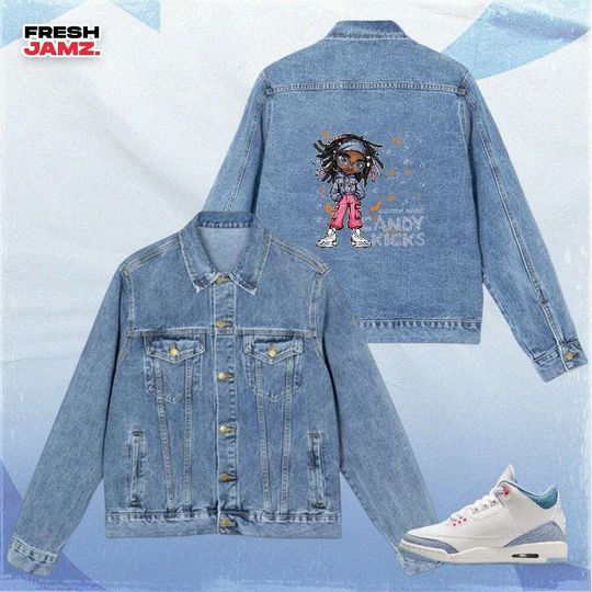 AJ 3 Cobalt Bliss Candy Kicks Halloween, Denim Jacket Unisex Match Sneaker, Streetwear Personalized