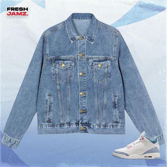 AJ 3 Cobalt Bliss Candy Kicks Halloween, Denim Jacket Unisex Match Sneaker, Streetwear Personalized