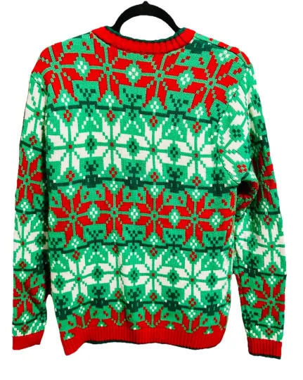 Ugly Christmas Sweater Llama Pipe 3D Pom Pom Lights Medium Celebrate Together