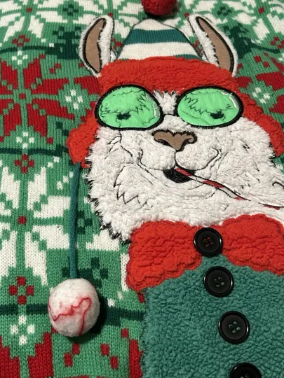 Ugly Christmas Sweater Llama Pipe 3D Pom Pom Lights Medium Celebrate Together