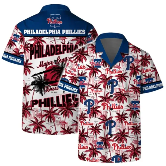 Philadelphia Baseball Coconut Tree Pattern Summer Aloha Unisex Hawaiian Shirt