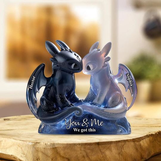 Personalized Dragon Couple Flat Acrylic Plaque, Magical Couple Anniversary Plaque, How To Train Decor Plate, Gift for Him Her