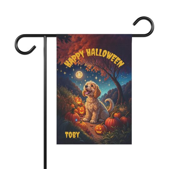 PERSONALIZED Cockapoo Halloween Garden Flag, Pet Halloween Flag, Cockapoo Yard Decor, Cockapoo Lawn Flag, Halloween Lawn Flag, Fall Flag