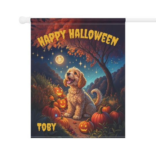 PERSONALIZED Cockapoo Halloween Garden Flag, Pet Halloween Flag, Cockapoo Yard Decor, Cockapoo Lawn Flag, Halloween Lawn Flag, Fall Flag