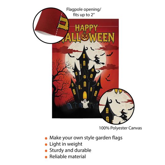 Halloween Garden Flag: Haunted House, Witch & Bats Decor