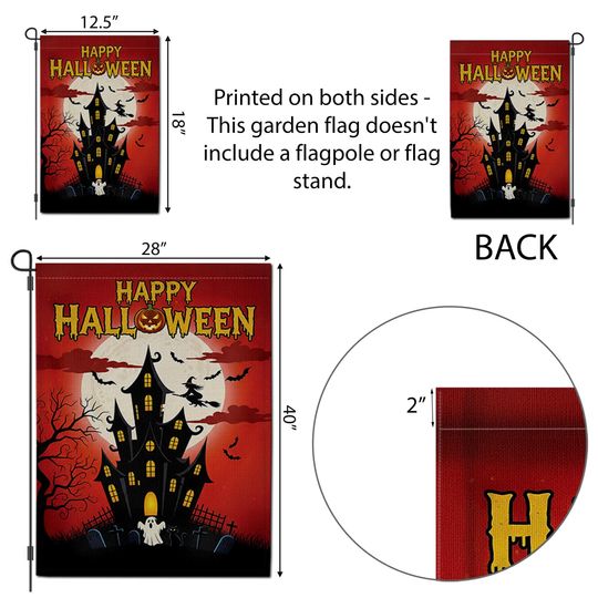 Halloween Garden Flag: Haunted House, Witch & Bats Decor