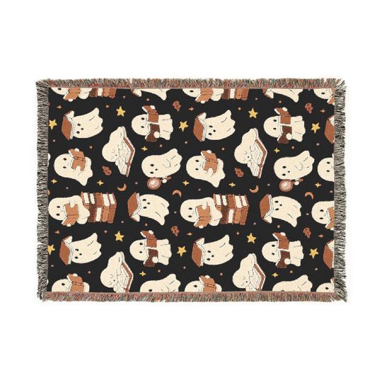 Ghostie Readers Woven  Blanket: Book Lover Throw