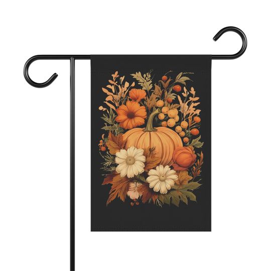 Fall Garden Flag: Pumpkin & Florals - Housewarming Decor