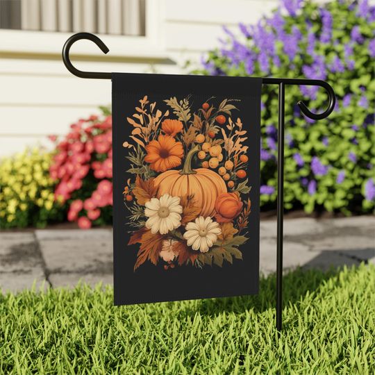 Fall Garden Flag: Pumpkin & Florals - Housewarming Decor