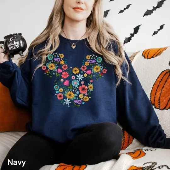 Disney Floral Mickey Head Sweatshirt