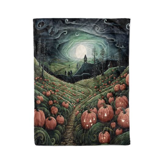 Halloween Pumpkin Farm Woven Throw Blanket: Cottagecore Decor