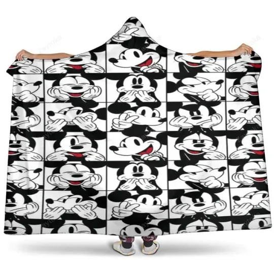 Mickey Black Printing Hooded Blanket