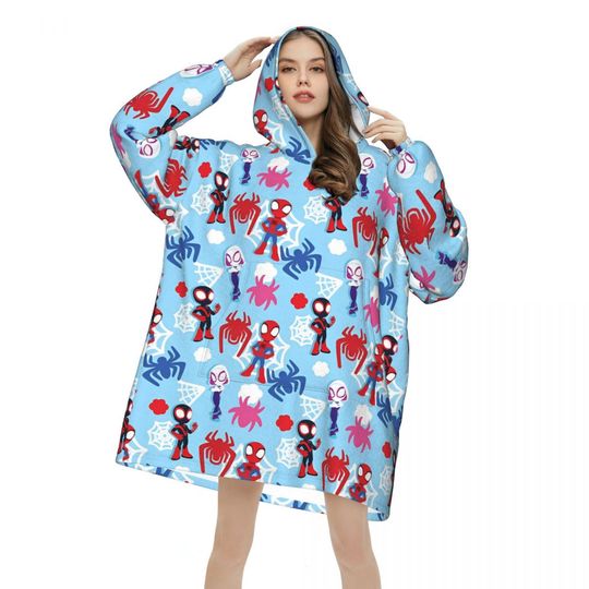 Spider Man Spider-Man Wearable Blanket Hoodie for Women Men Oversized Sweatshirt Blanket with Pocket