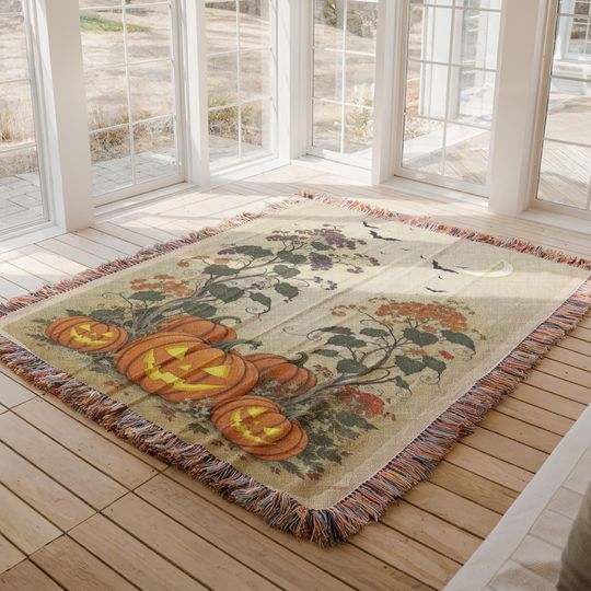 Spooky Pumpkins Woven  Blanket: Gothic Halloween Decor
