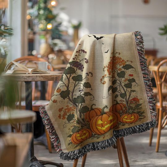 Spooky Pumpkins Woven  Blanket: Gothic Halloween Decor