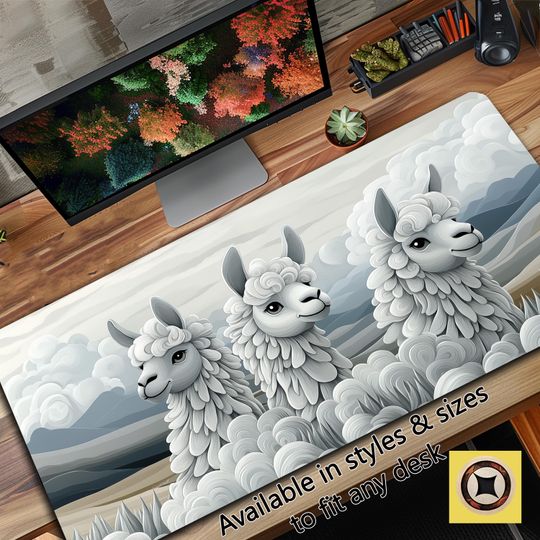 Kawaii Cloud Llamas Oversized Mouse Pad