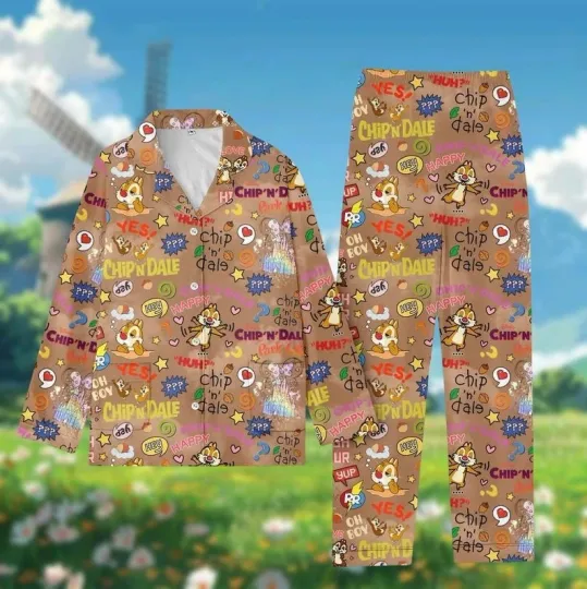 Funny Chip N Dale Magic Kingdom Summer Trip 2025 Pajamas Set