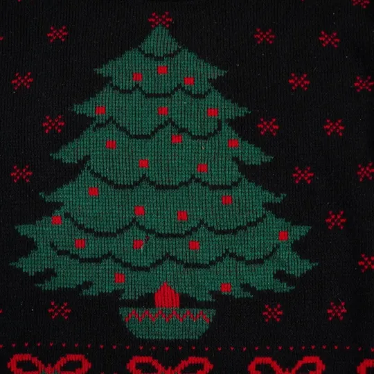 VTG Adele Sweater Womens Large? 42" Black Green Red Ugly Christmas Tree July Bow