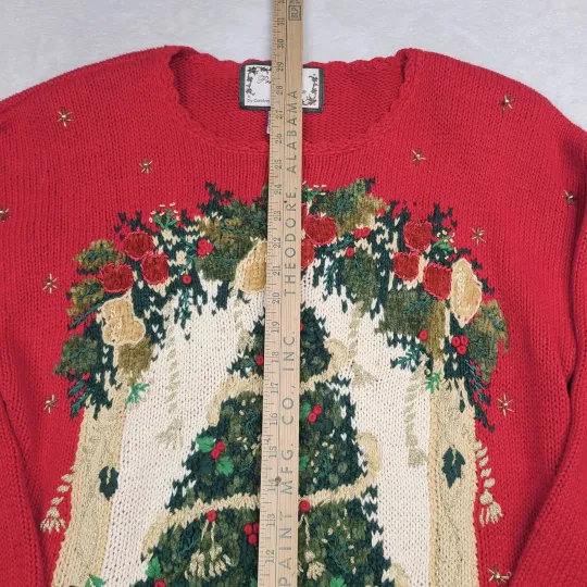 VTG Private Collection Ugly Christmas Tree Sweater M Oversized Embellished
