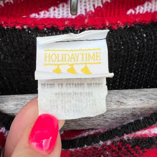 VTG 90s Teddy Bear Santa Clause Plaid Mock Neck Ugly Christmas Holiday Sweater M