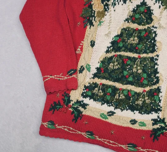 VTG Private Collection Ugly Christmas Tree Sweater M Oversized Embellished