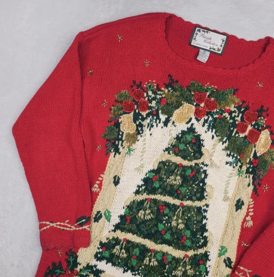VTG Private Collection Ugly Christmas Tree Sweater M Oversized Embellished