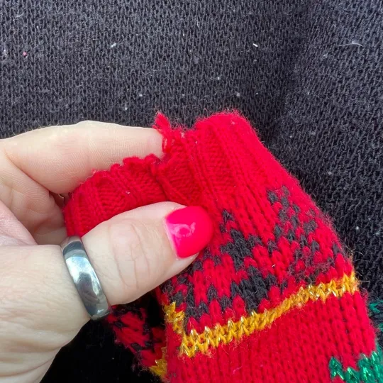 VTG 90s Teddy Bear Santa Clause Plaid Mock Neck Ugly Christmas Holiday Sweater M