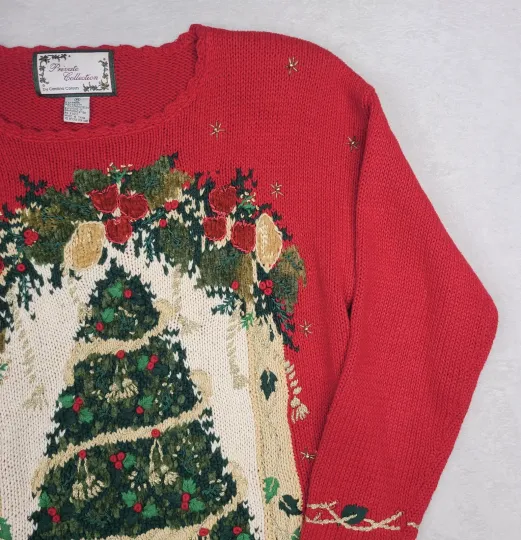 VTG Private Collection Ugly Christmas Tree Sweater M Oversized Embellished