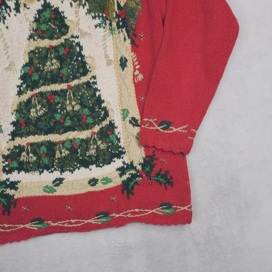 VTG Private Collection Ugly Christmas Tree Sweater M Oversized Embellished