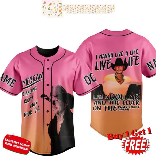 Tim McGraw Standing Room Only Tour Personalized Baseball Jersey