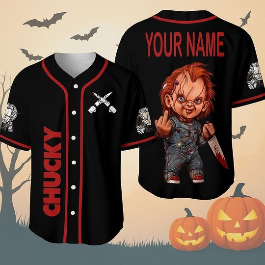 Custom Chucky Baseball Jersey, Horror Movie Halloween