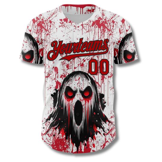 Bloody Ghost Face Halloween Baseball Jersey, Custom Horror Costume Shirt
