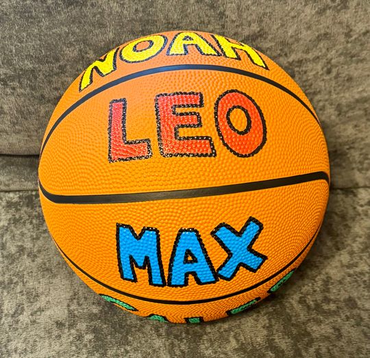 Custom Hand-Painted Basketball – Three Name Lines, Coach or Parent Gift